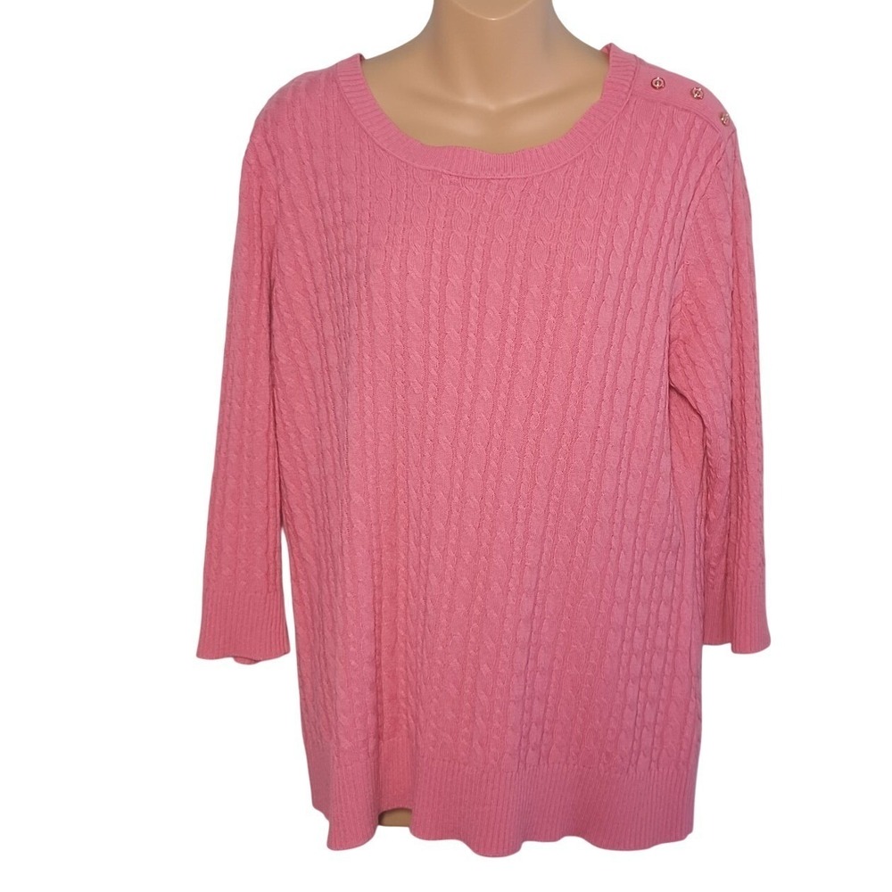 New York & Co Women's XXL Cable Knit Sweater Pullover Top Coral Pink